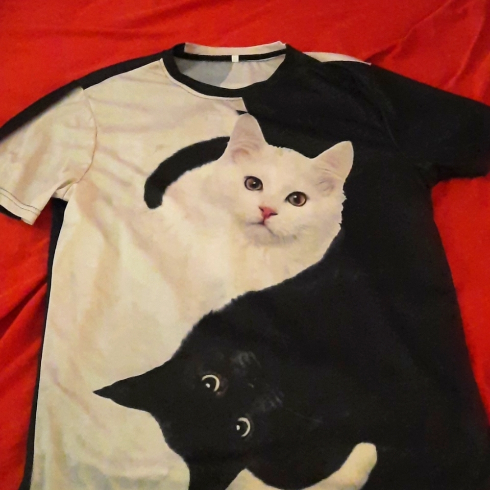 White and black cat T-shirt